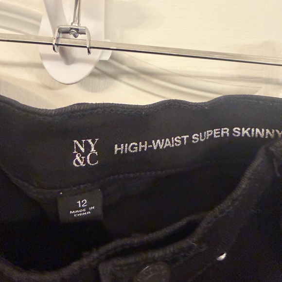 New York & Company Black Rhinestones front High-Waist Super Skinny Jeans - Picture 3 of 4